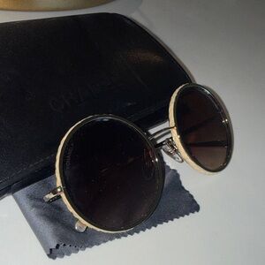 CHANEL Round Metal Sunglasses in Black and Brown